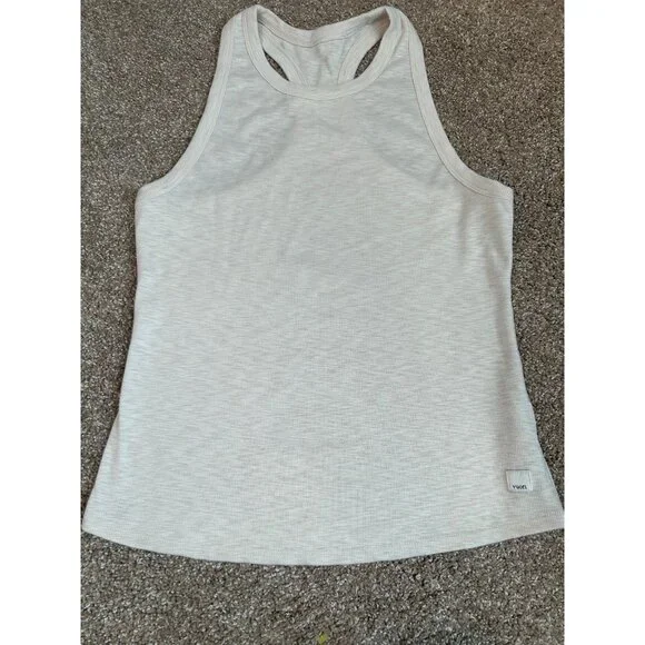Vuori Tank ribbed khaki/off white women's SZ M athletic high crew neck - Picture 2 of 8